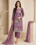 Elegant Mauve Embroidered Kurti Set with Dupatta