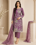 Elegant Mauve Embroidered Kurti Set with Dupatta