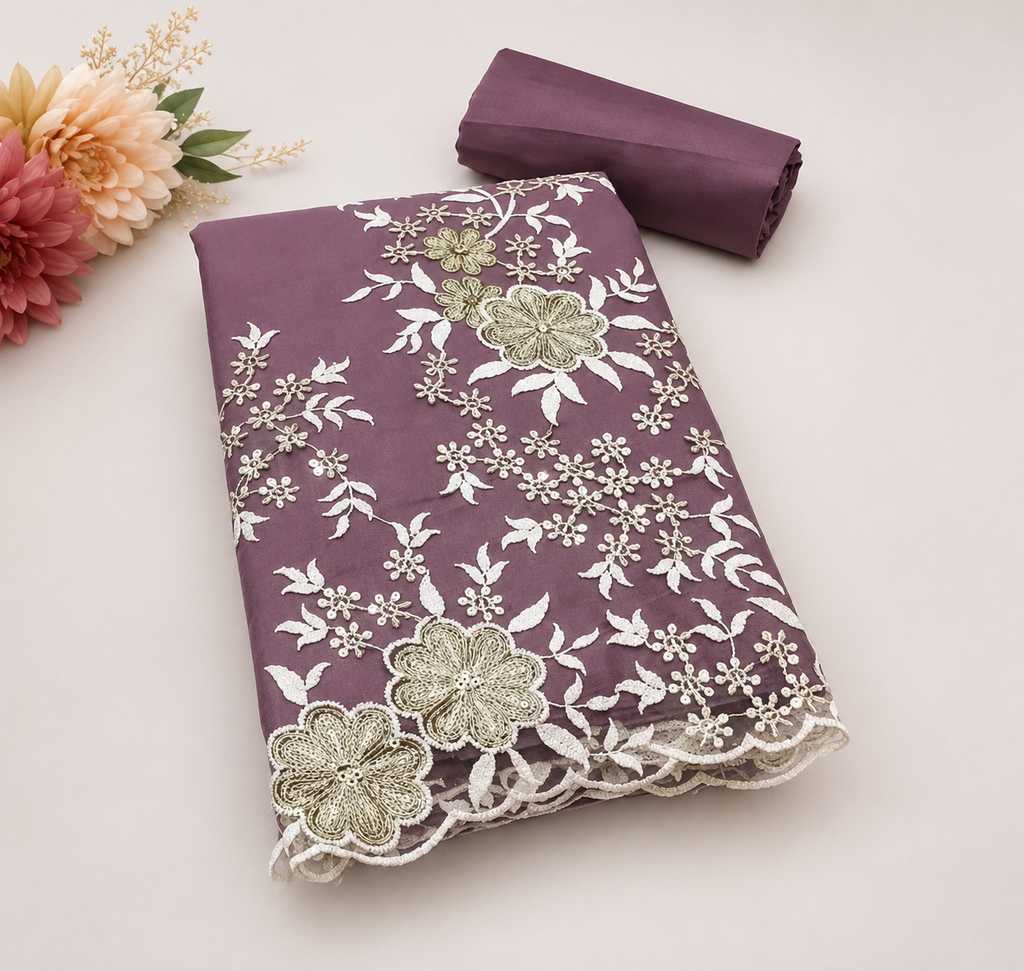 Elegant Mauve Embroidered Kurti Set with Dupatta