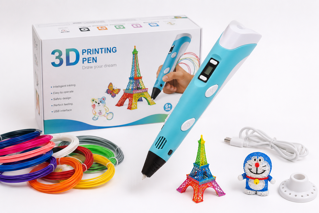 3D Printing Drawing Pen Kit for Kids & Adults | LCD Display | DIY 3D Art Pen with Color Filaments