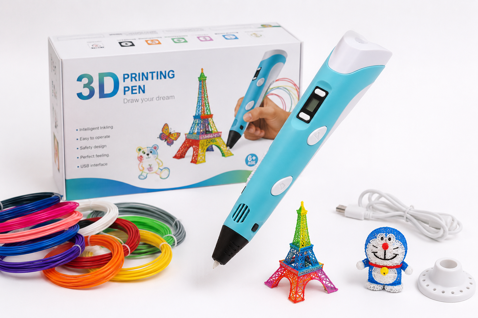 3D Printing Drawing Pen Kit for Kids & Adults | LCD Display | DIY 3D Art Pen with Color Filaments