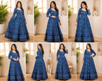 Women's Elegant Blue Printed Anarkali Gown – Premium Ethnic Maxi Dress