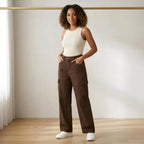 Women's Brown Wide Leg Cargo Pants | High Waist Casual Utility Trousers with Side Pockets