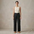 Women's Black Wide Leg Cargo Pants | High Waist Utility Trousers with Multiple Pockets