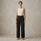 Women's Black Wide Leg Cargo Pants | High Waist Utility Trousers with Multiple Pockets