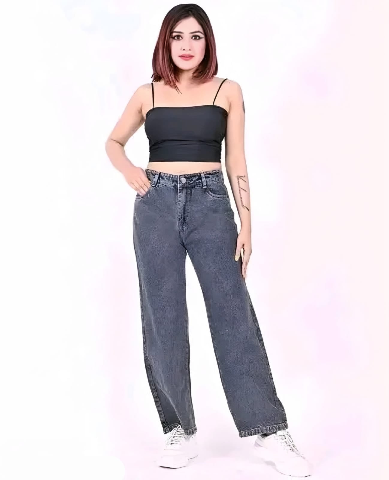 Women's Grey Straight Fit Jeans | High Waist Casual Denim Pants for Everyday Wear