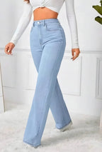 Light Blue High Waist Wide Leg Jeans | Casual Straight Fit Denim Pants