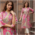 Women's Pink Paisley Printed Straight Kurta | Elegant Ethnic Casual Kurti with 3/4 Sleeves