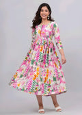 Multicolor Printed Cotton Anarkali Maxi Dress | Elegant Flared Casual & Party Wear Dress