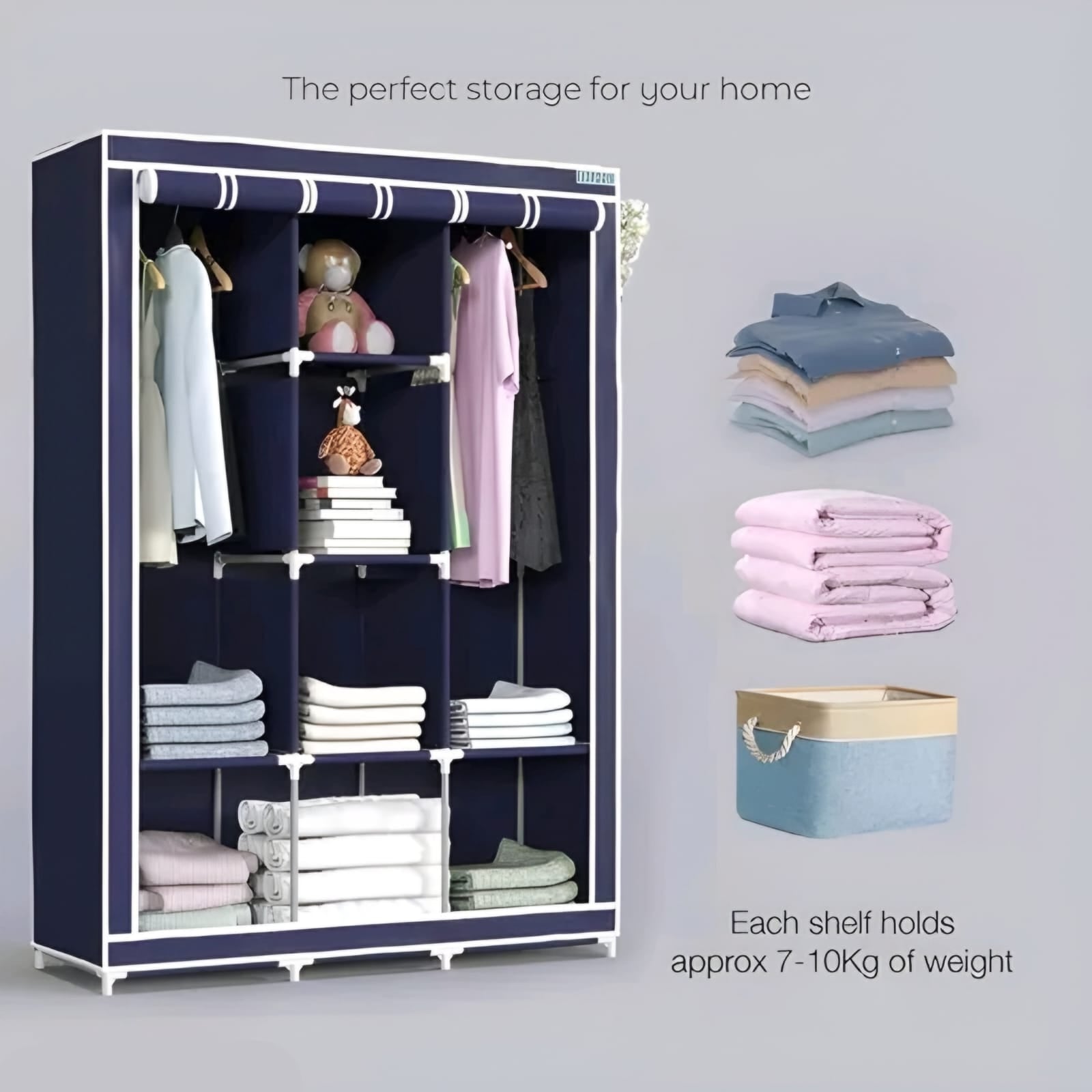 Portable Foldable Fabric Wardrobe | Heavy-Duty Clothes Storage Organizer with Hanging Space & Shelves