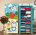 Kids Cartoon Print Foldable Fabric Wardrobe | Portable Clothes Storage Organizer with Multi Shelves & Zip Cover