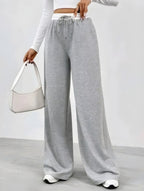 Women's Light Grey Wide Leg Lounge Pants | High Waist Drawstring Casual Trousers