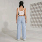 Women's Light Blue High-Waist Cargo Wide Leg Pants