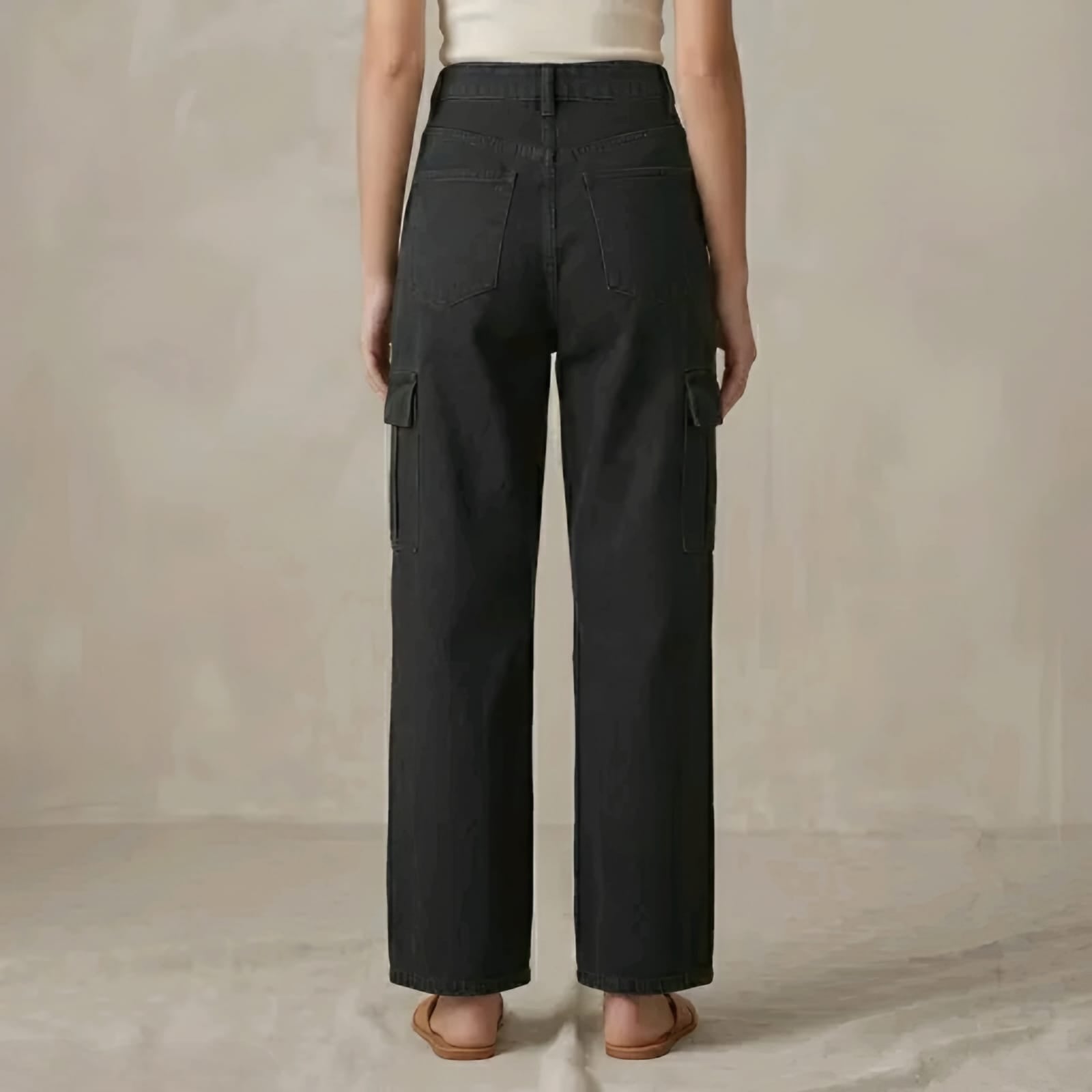 Women's Black Wide Leg Cargo Pants | High Waist Utility Trousers with Multiple Pockets