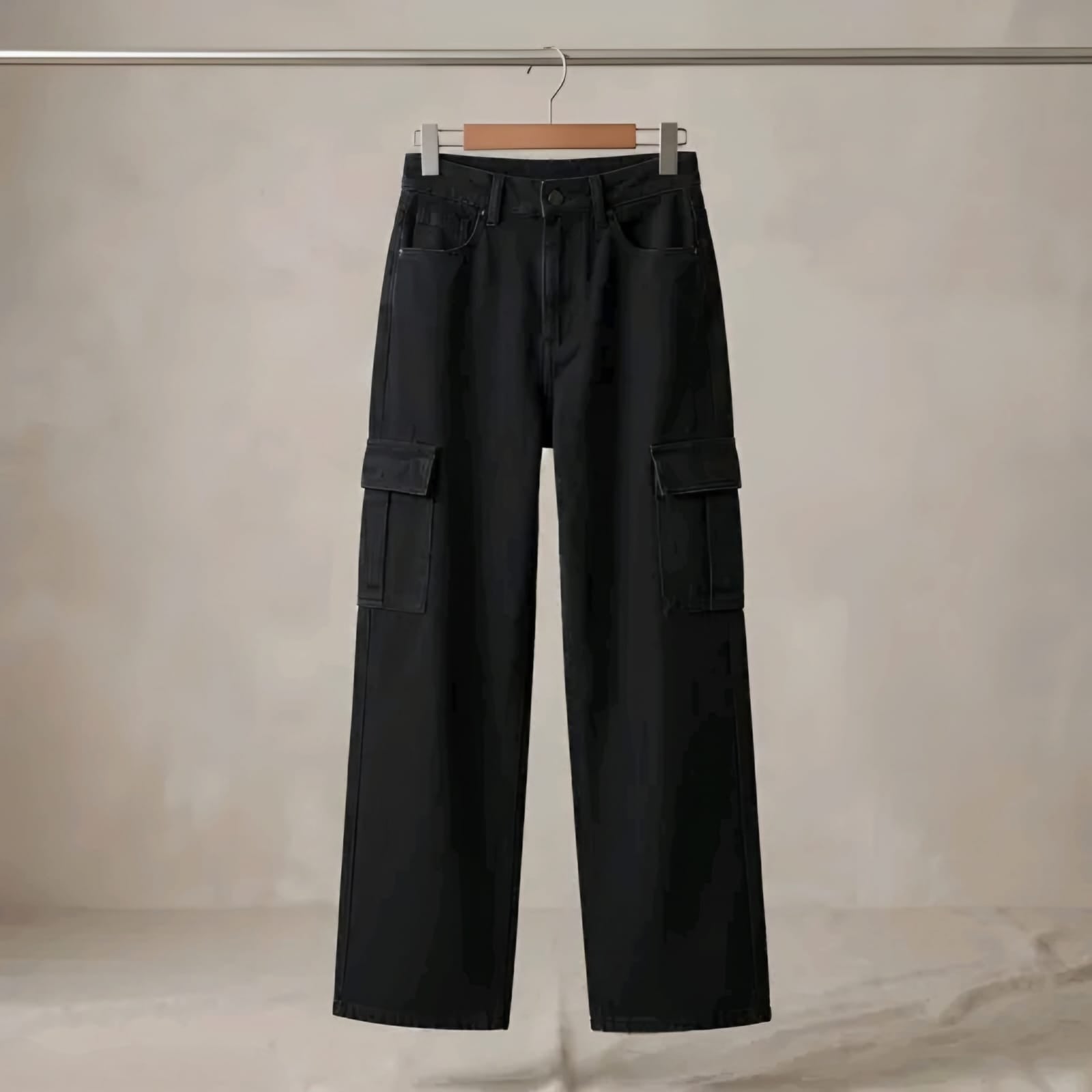 Women's Black Wide Leg Cargo Pants | High Waist Utility Trousers with Multiple Pockets