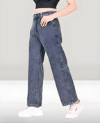 Women's Grey Straight Fit Jeans | High Waist Casual Denim Pants for Everyday Wear