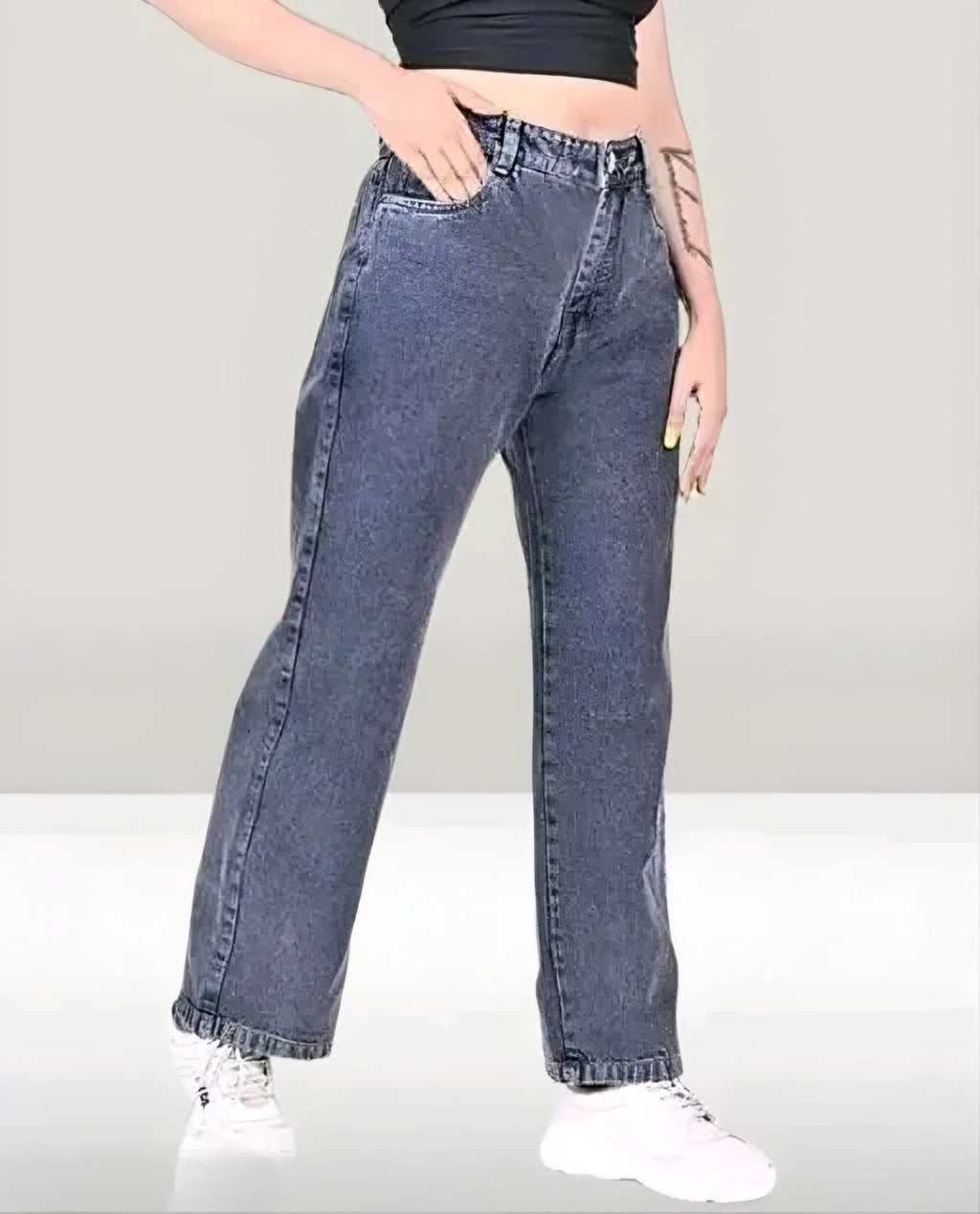 Women's Grey Straight Fit Jeans | High Waist Casual Denim Pants for Everyday Wear