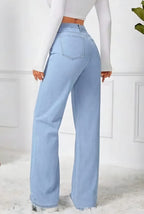Light Blue High Waist Wide Leg Jeans | Casual Straight Fit Denim Pants
