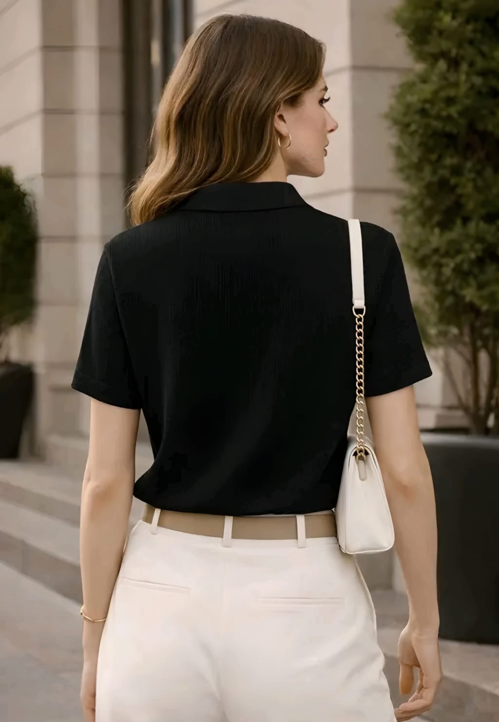 Women's Solid Black Half-Zip Polo T-Shirt | Casual Slim Fit Top