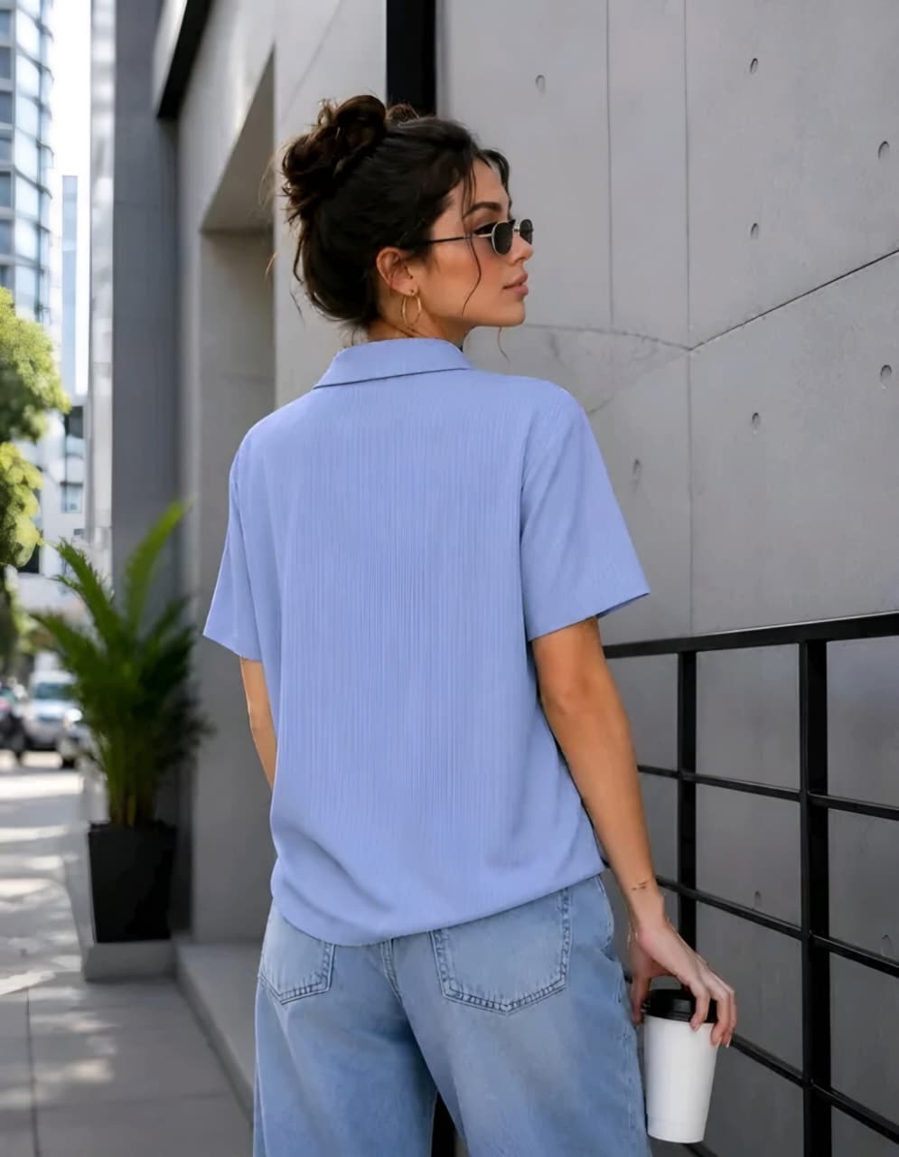 Ribbed Half-Zip Polo T-Shirt | Casual Loose Fit Short Sleeve Top