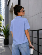 Ribbed Half-Zip Polo T-Shirt | Casual Loose Fit Short Sleeve Top