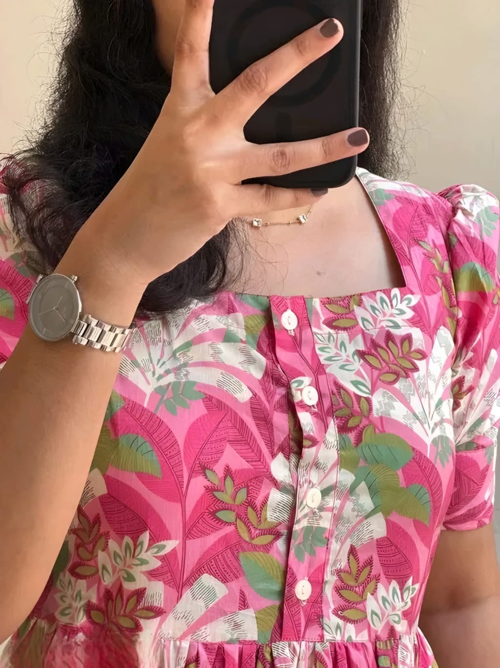 Women's Pink Floral Print Fit & Flare Midi Dress | Elegant Cotton Casual Dress