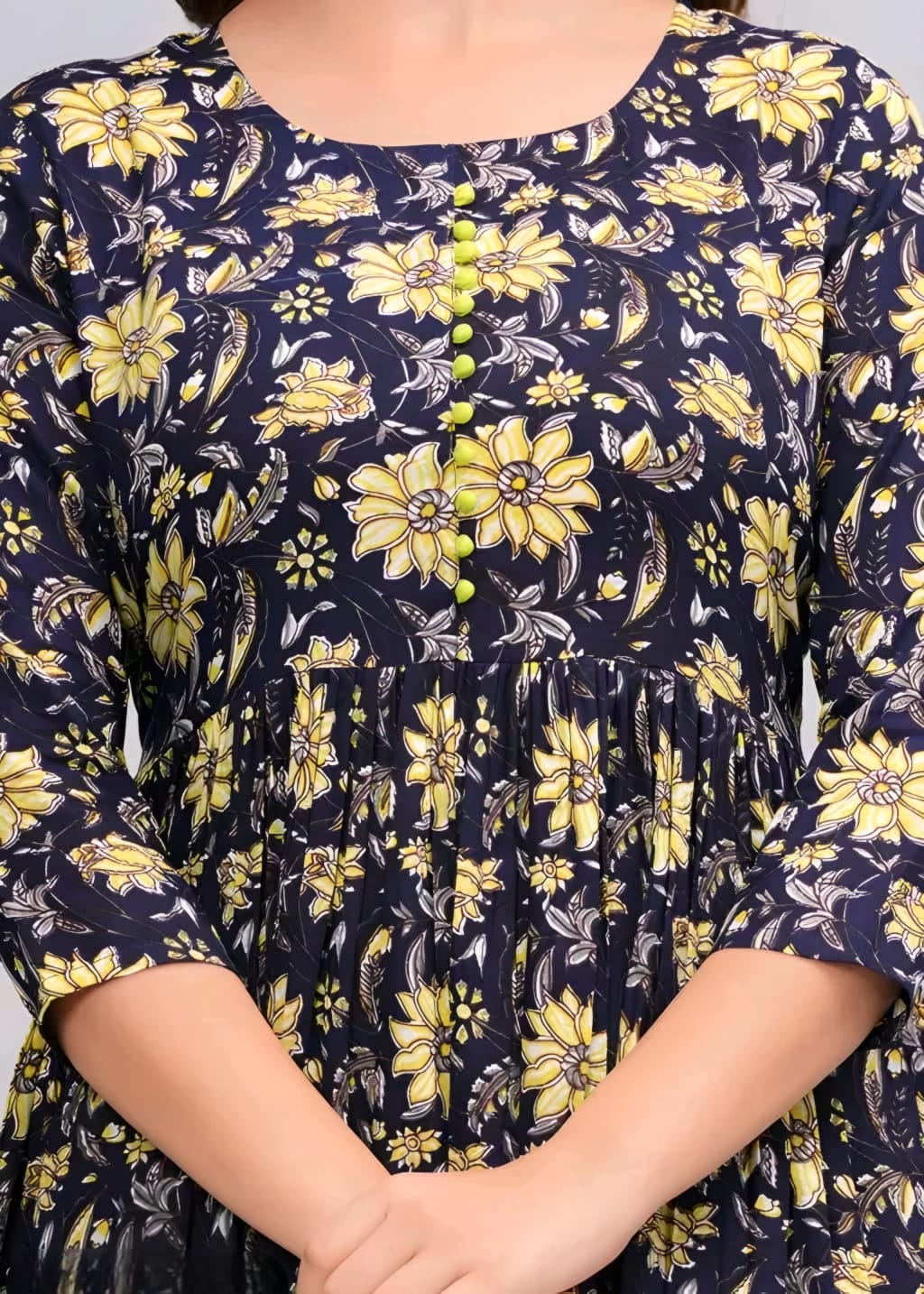 Black Floral Print Fit & Flare Midi Dress | Elegant Casual Anarkali Dress