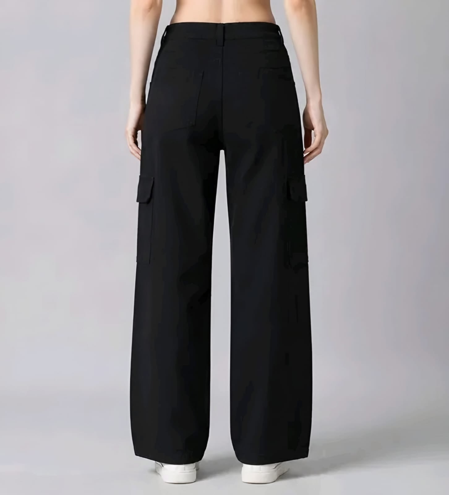 Black High-Waist Wide Leg Cargo Pants | Stylish Casual Loose Fit Trousers with Pockets