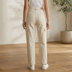 Women's Beige High-Waist Wide Leg Cargo Pants | Casual Straight Fit Trousers with Utility Pockets