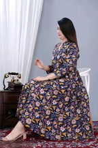 Women's Floral Printed Anarkali Midi Dress | Elegant Casual & Party Wear Dress