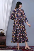 Women's Floral Printed Anarkali Midi Dress | Elegant Casual & Party Wear Dress