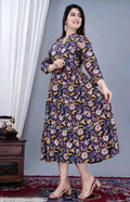 Women's Floral Printed Anarkali Midi Dress | Elegant Casual & Party Wear Dress