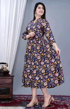 Women's Floral Printed Anarkali Midi Dress | Elegant Casual & Party Wear Dress
